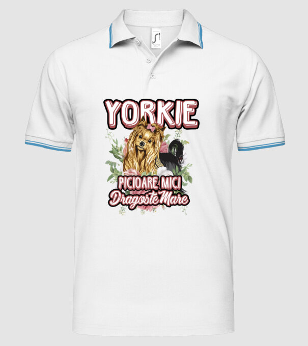 Yorkie - picioare mici dragoste mare model alb pe tricou