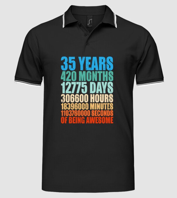 35 years of being awesome model negru pe tricou