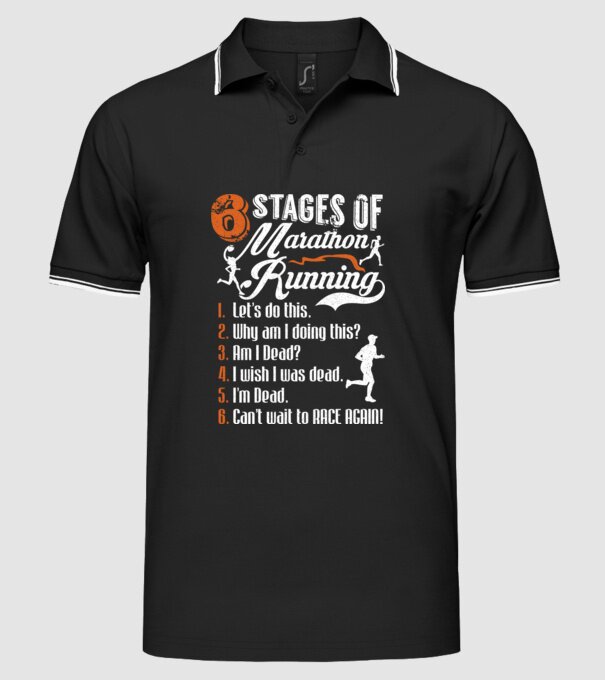 6 stages of marathon model negru pe tricou