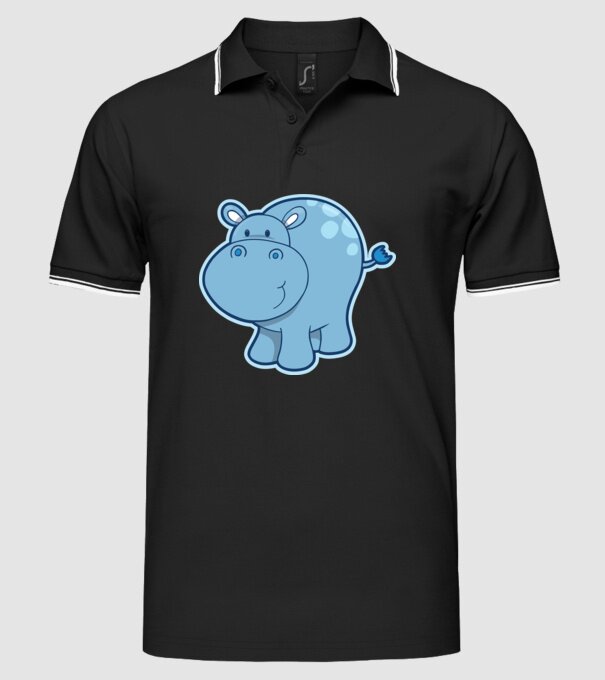 Cartoon hippo model negru pe tricou