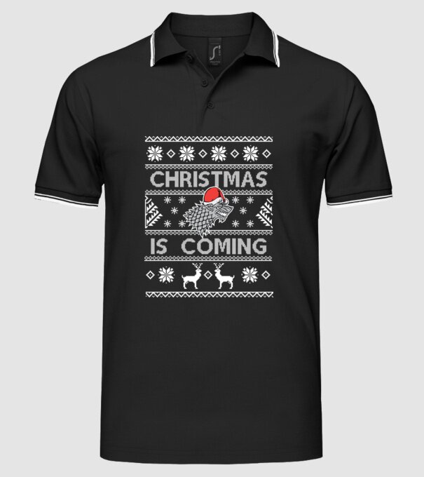 Christmas is Coming ugly sweater Game of Thrones model negru pe tricou