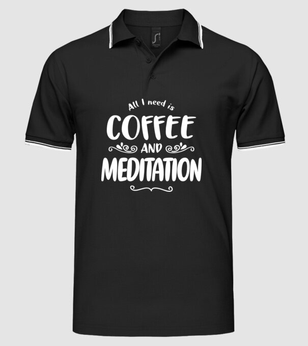 coffee meditation model negru pe tricou