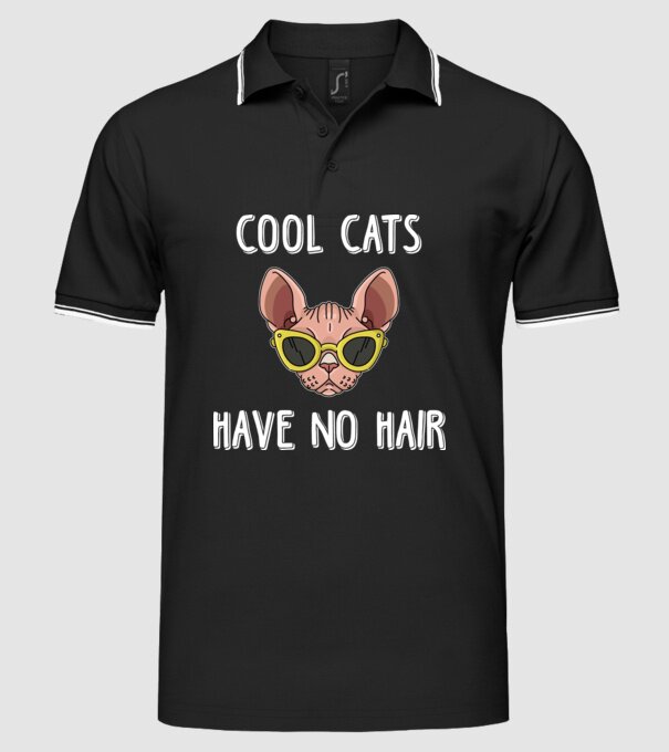 cool cats have no hair model negru pe tricou