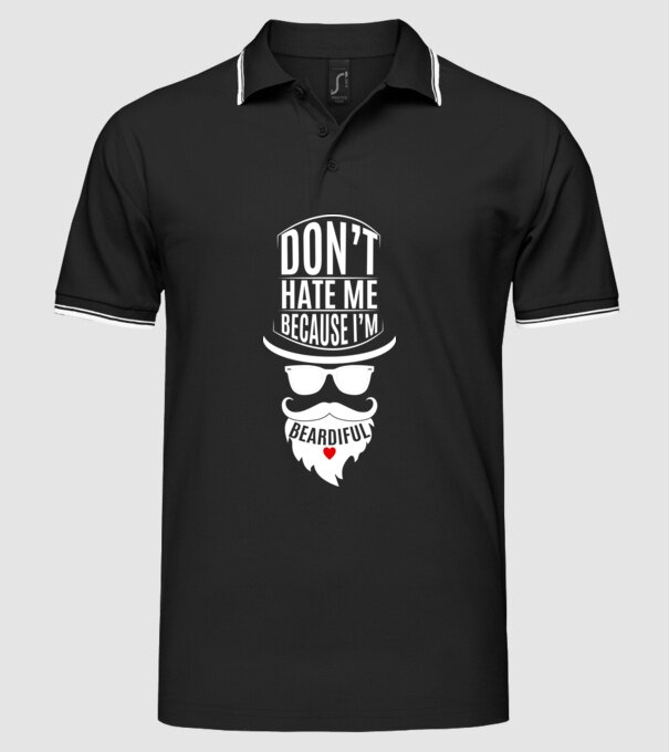'Don''t hate me because I''m beardiful' model negru pe tricou