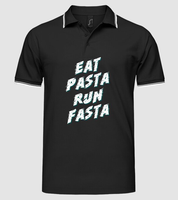 eat pasta run fasta model negru pe tricou