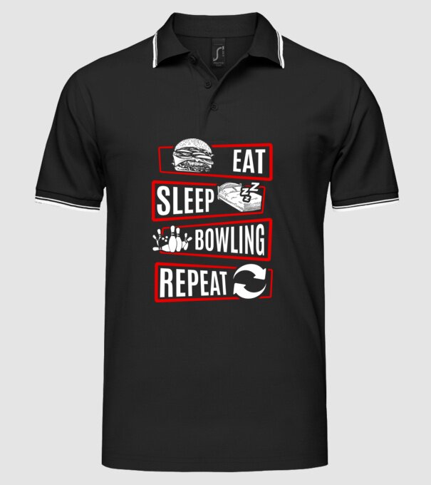 Eat sleep bowling repeat model negru pe tricou