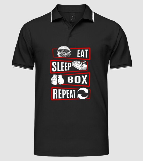 Eat sleep box repeat model negru pe tricou