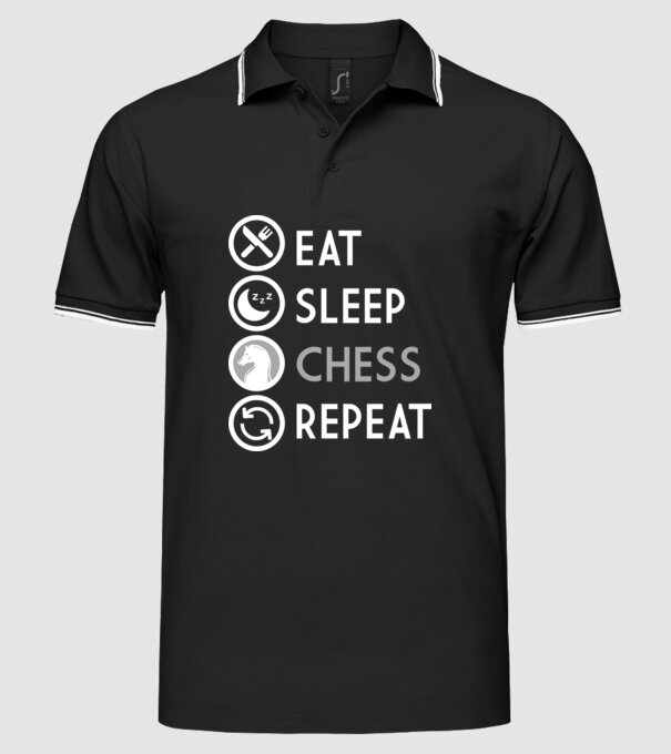 eat sleep chess model negru pe tricou