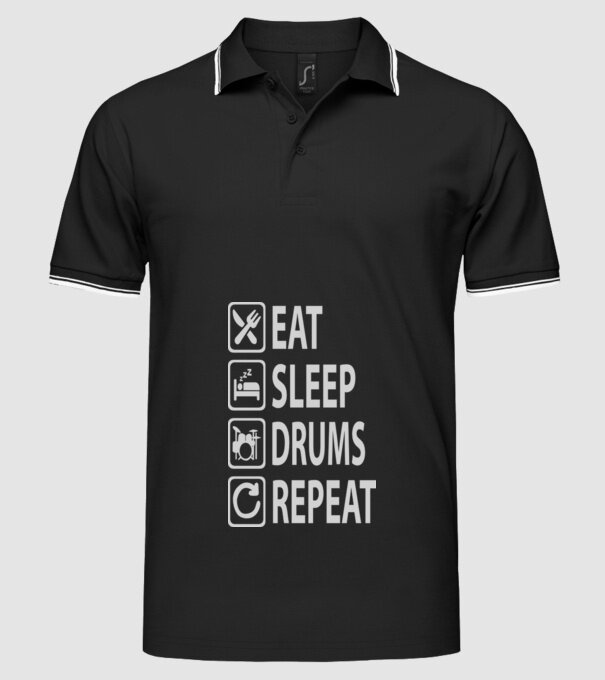 Eat Sleep Drum Repeat model negru pe tricou