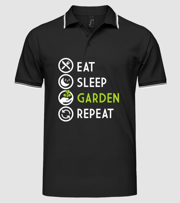 Eat sleep garden repeat model negru pe tricou