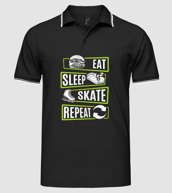 Eat sleep repeat patinaj V2 model negru pe tricou