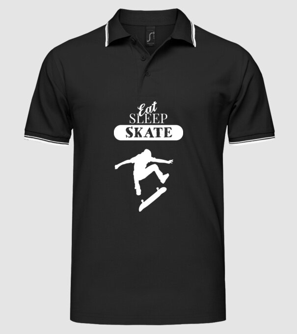 Eat sleep skate man model negru pe tricou