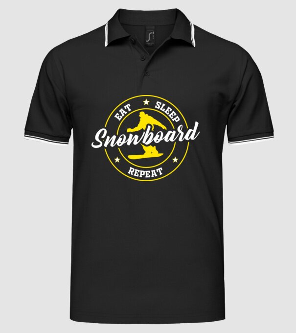 eat sleep snowboard model negru pe tricou