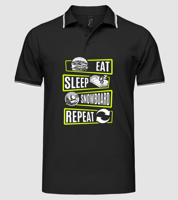 Eat sleep SNOWBOARD repeat V2 model negru pe tricou