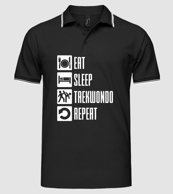 Eat sleep taekwondo model negru pe tricou