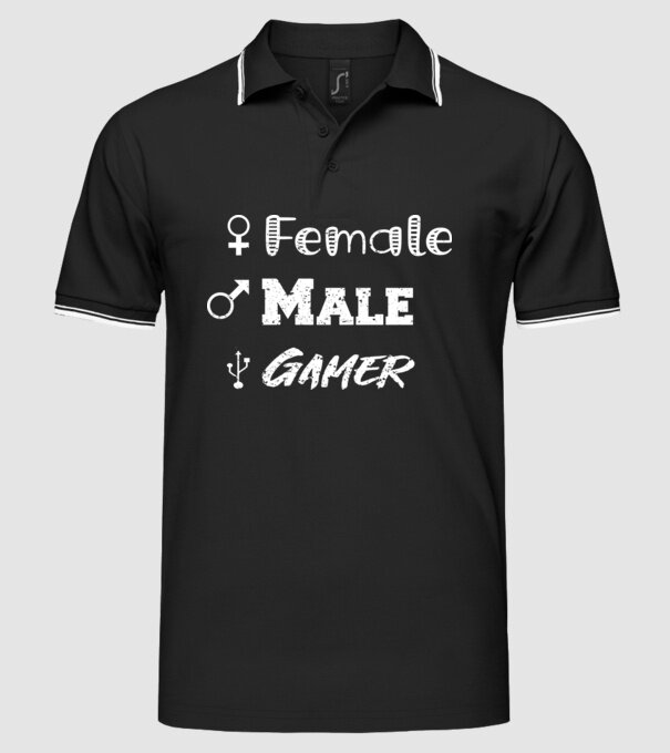 Female Male Gamer model negru pe tricou