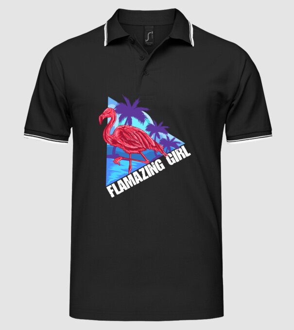 Flamingo girl model negru pe tricou