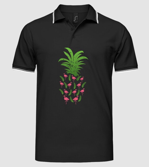 Flamingo ananas model negru pe tricou