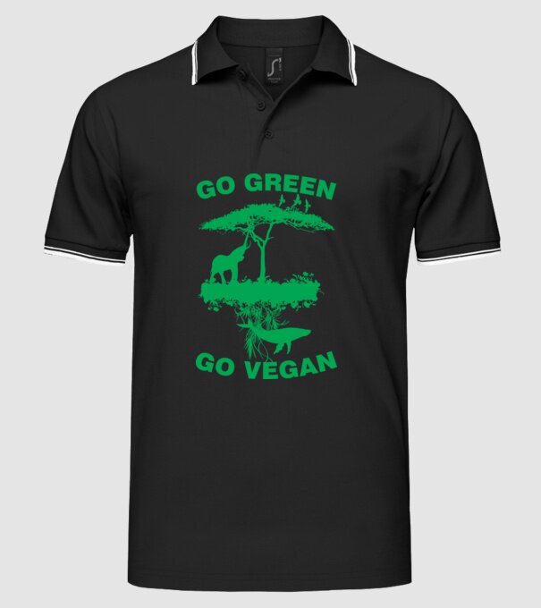 go green go vegan model negru pe tricou