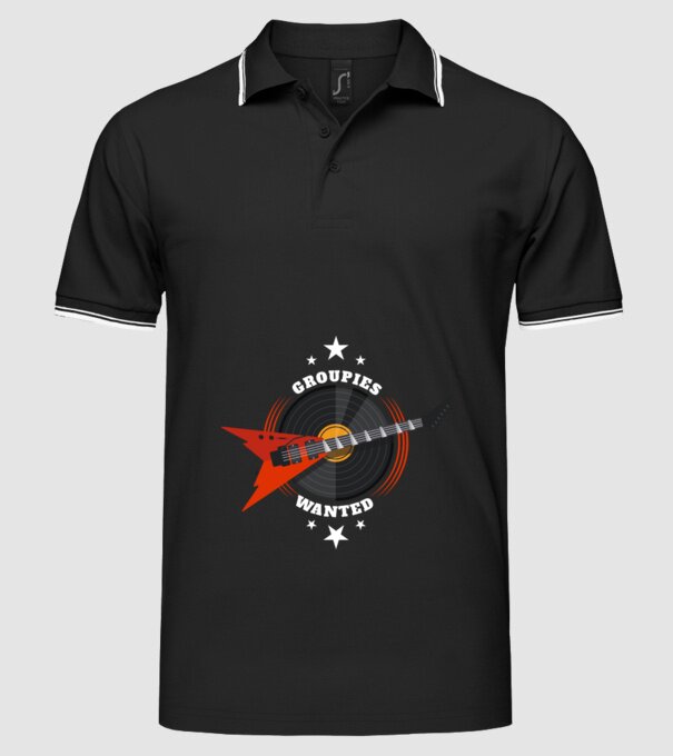 Groupies Wanted model negru pe tricou