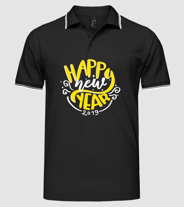 Happy new 2019 model negru pe tricou