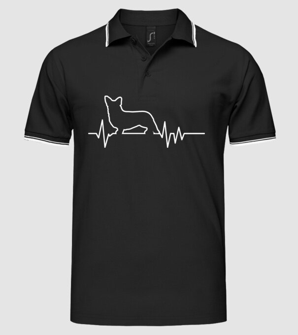 Heartbeat line Corgie model negru pe tricou