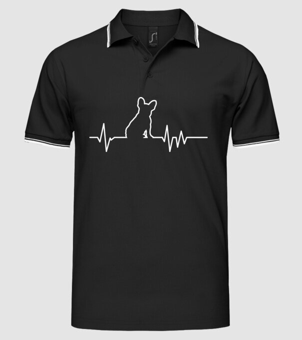 Heartbeat line Francia Bulldog model negru pe tricou