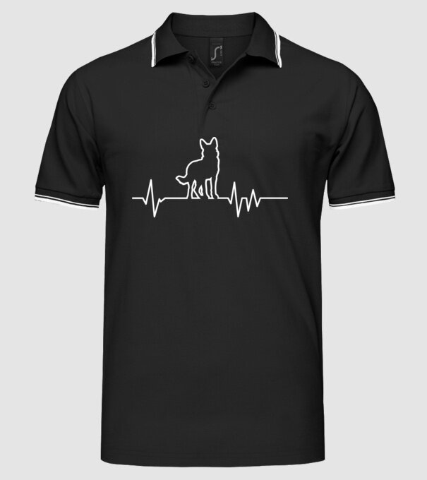 Heartbeat line Ciobănesc german model negru pe tricou