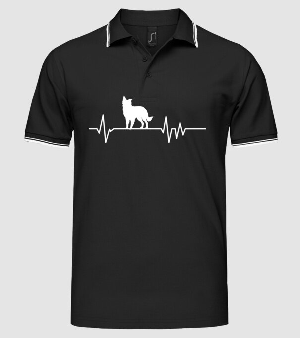 Heartbeat silueta Border collie model negru pe tricou