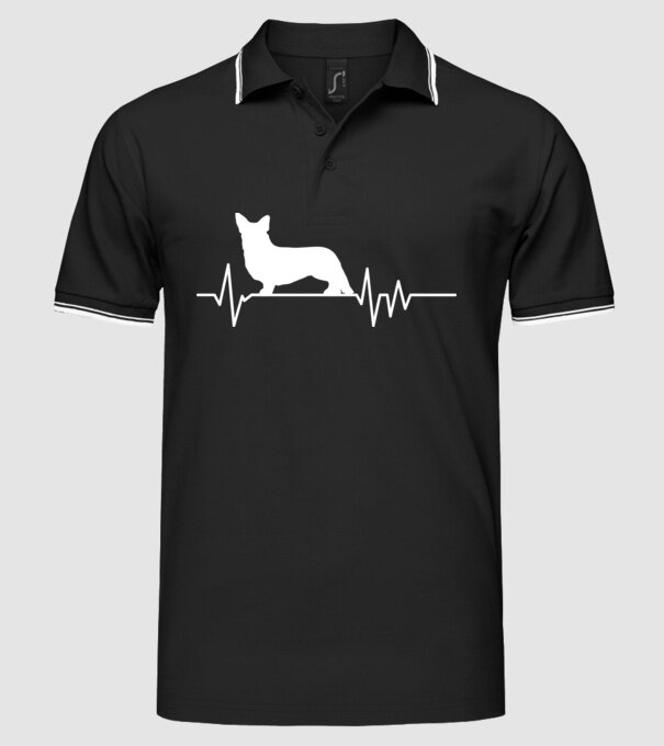 Heartbeat silueta Corgie model negru pe tricou