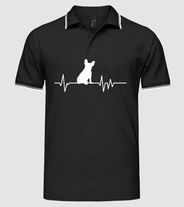 Heartbeat siluetă Bulldog francez model negru pe tricou