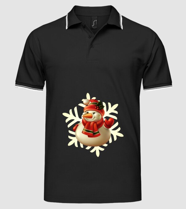 Om de zăpadă Moș Crăciun model negru pe tricou