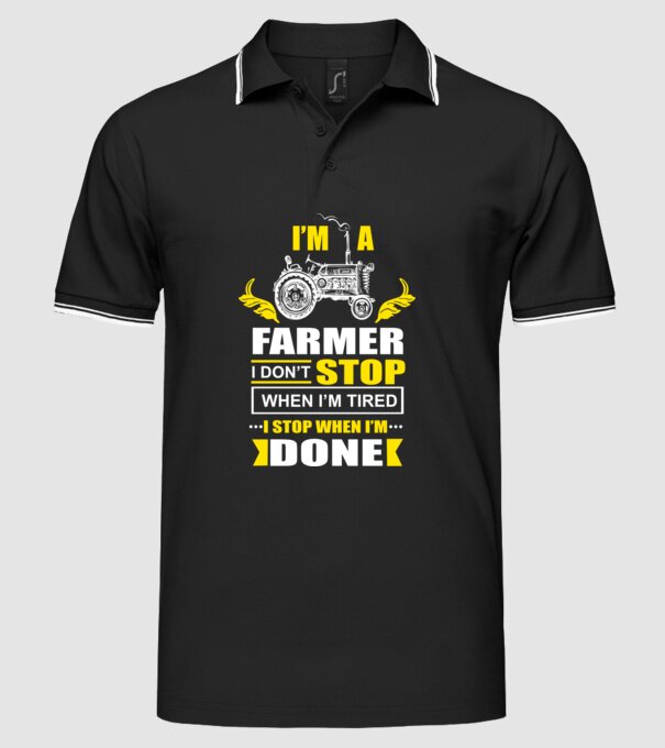 'I''m a farmer, i don''t stop when i''m tired' model negru pe tricou