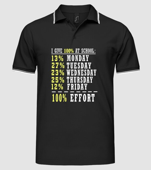 I give 100% at school model negru pe tricou