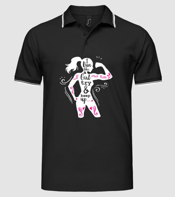i run like a girl model negru pe tricou