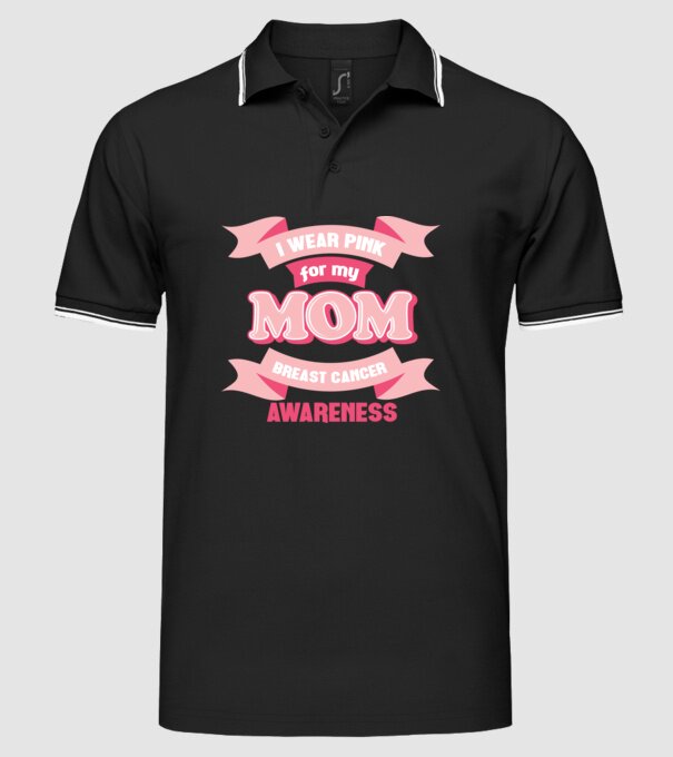 I wear pink for my mom model negru pe tricou
