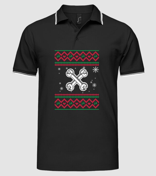 Model tricotat de Crăciun - mecanic auto model negru pe tricou