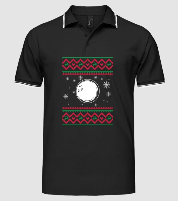 Model tricotat de Crăciun - bowling model negru pe tricou