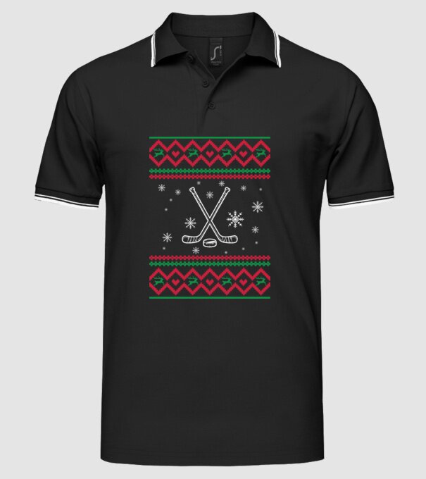 Model tricotat de Crăciun - hochei model negru pe tricou