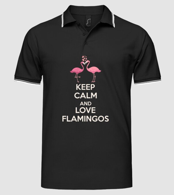 KEEP CALM and love flamingos light model negru pe tricou