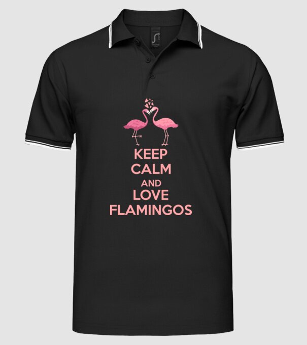 KEEP CALM and love flamingos pink model negru pe tricou