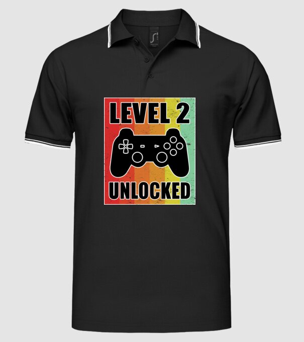 level 2 unlocked retro gamer model negru pe tricou