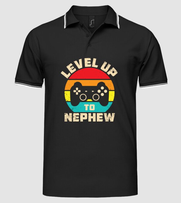 Level Up Nephew model negru pe tricou