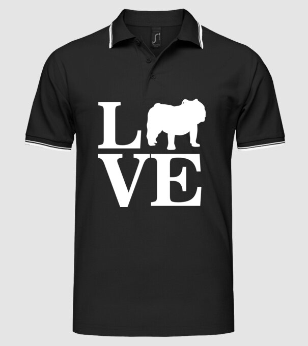 LOVE BULDOG ENGLEZESC model negru pe tricou