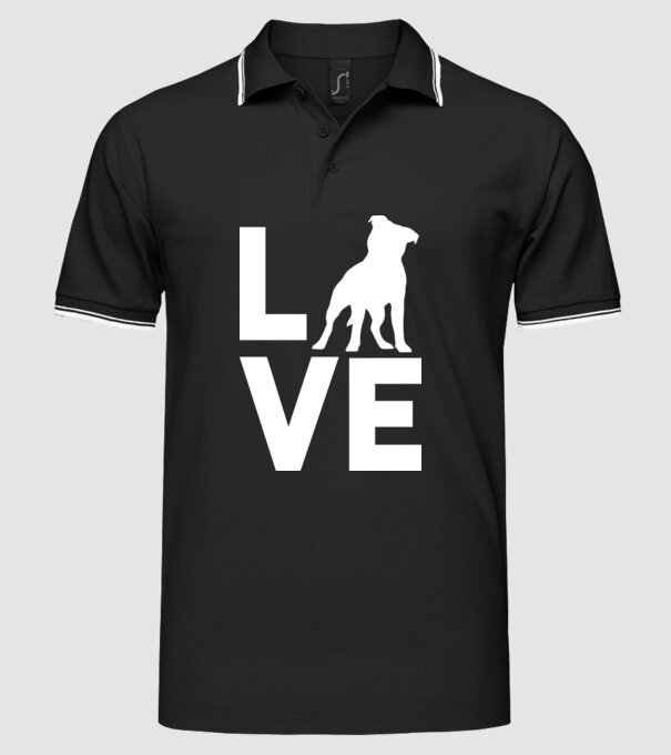 LOVE Staffordshire Terrier model negru pe tricou