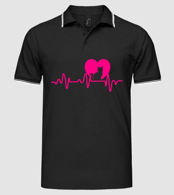Pisică heartbeat model negru pe tricou