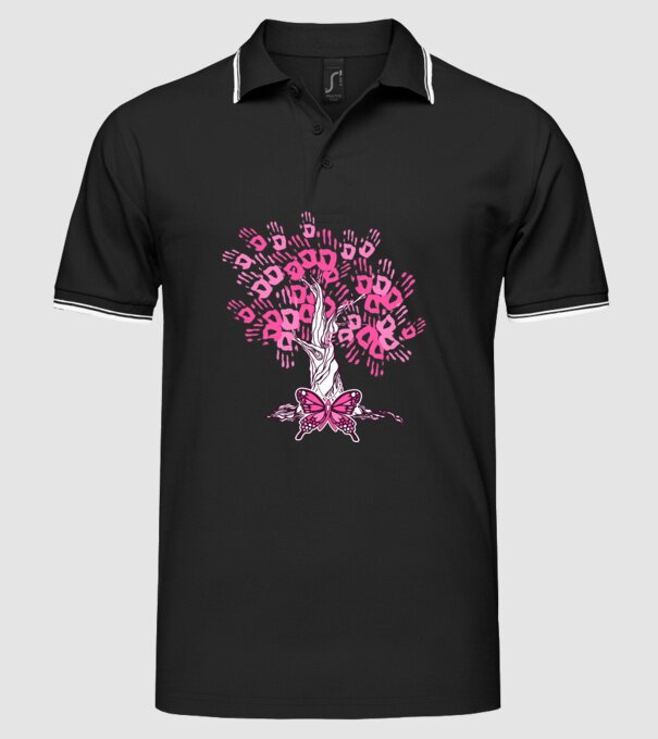 Copac cu fluture lupta împotriva cancerului de sân model negru pe tricou