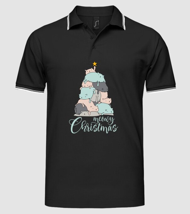 Meowy Christmas model negru pe tricou