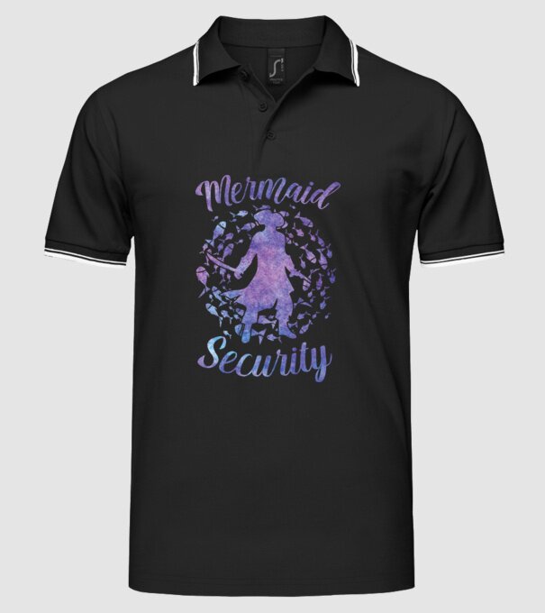 Mermaid Security boys aquarell model negru pe tricou