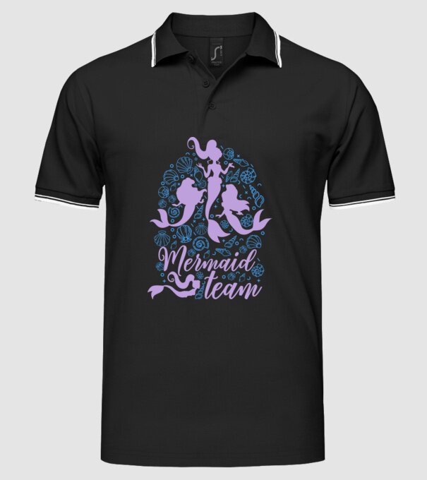 MermaidTeam model negru pe tricou